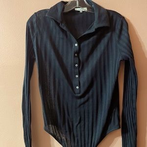 VINCE - RIBBED POLO BODYSUIT - Color Black (Worn Only 1x)